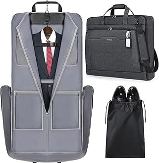 Garment Bags for Travel Carry On Garment Bag for Hanging Clothes, Suit Bag for Business Trips with Shoes bag & Shoulder Strap, Waterproof Foldable Suit Luggage Bag for Men Women, Gray