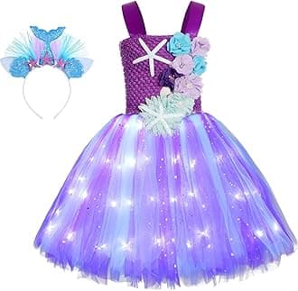 Girls Mermaid Costume Mermaid Tutu Dress Color Led Light Up for Halloween Birthday Party 3-8Years