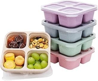 5 Pack Bento Lunch Box,4 Compartment Snack Containers,Divided Snack Box,Meal Prep Lunch Containers FOR Kids/Toddle/Adults,Food Storage Containers for School, Work and Travel