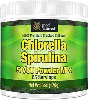Premium Chlorella Spirulina Powder | 85 SERVINGS | Non-GMO | Sunlight Grown | Deep Green Color | Cracked Cell Wall | Alkalyzing | High Protein | Vegan Capsules | Good Natured