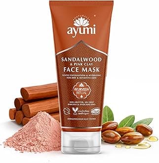 Ayumi Sandalwood & Pink Clay Face Mask | Hydrating Face Mask with Organic Shea Butter | Gentle Face Exfoliator Mask | Sensitive Skin FacePack with Avocado Oil | Natural Mask for Face Care |1x100ml