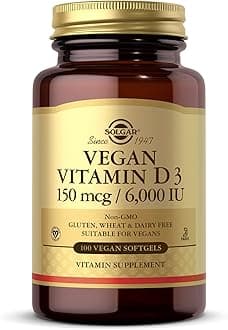 Solgar Vegan Vitamin D3 (Cholecalciferol) 150 mcg (6,000 IU) - 100 Softgels - Immune Support, Helps Maintain Healthy Bones & Teeth - Non-GMO, Certified Vegan, Gluten & Dairy Free - 100 Servings