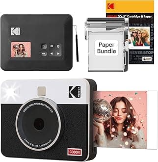 KODAK Mini Shot 3 Retro 4PASS 2-in-1 Instant Camera and Portable Photo Printer (7.6 x 7.6 cm) plus Package with 38 Sheets, White