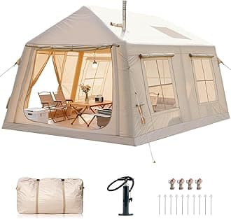 Inflatable Tents for Camping, Blow Up Tent with Hand Pump, Easy Setup Inflatable Hot Tent with Stove Jack, Waterproof Oxford Air Glamping Tents for Camping Adult 4 Person Upgrade Version