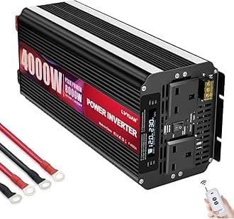 – 4000W Power Inverter 12V to 240V (8000W Peak), LCD Display, Wireless Remote, UK Version for Caravans & Solar Off-Grid