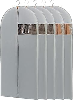 50" Garment Bag, Mens Suit Bags for Closet Storage and Travel, Garment Bags for Hanging Clothes, Foldable Suit Cover Bags with Clear Window for Coats, Jackets, Dresses - Gray/ 5 Packs