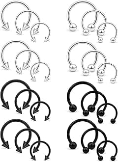 20G 16G 14G Variety of Sizes Horseshoe Rings Surgical Steel Nose Septum Horseshoe Hoop Earring Eyebrow Tragus Lip Rings Daith Helix Piercing Jewelry for Women Men