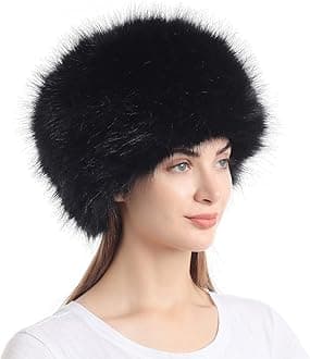 LA CARRIE Women's Faux Fur Hat for Winter with Stretch Cossack Russion Style White Warm Cap