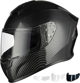 Favoto Full Face Motorcycle Helmet DOT Approved, Cascos para Motos Snowmobile Dirt Bike Helmet for Adults Men Women, Anti-Fog Film Included, Carbon Fiber, XXL