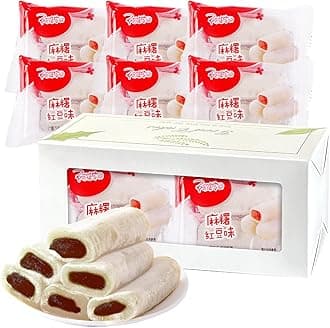 KWOLYKIM Mochi Rice Cake, Red Bean Flavor Asian Pastry Traditional Snack and Food Soft & Sweet Mochi Individually Packaging Dessert 360g/12.69oz (Pack of 6)