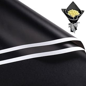 RUSPEPA 20 Sheets Flower Wrapping Paper - White Edge Frosted Waterproof Floral Bouquet Wrapping Paper - Florist Supplies Packaging Paper for Birthday, Wedding and DIY Crafts - Black/White