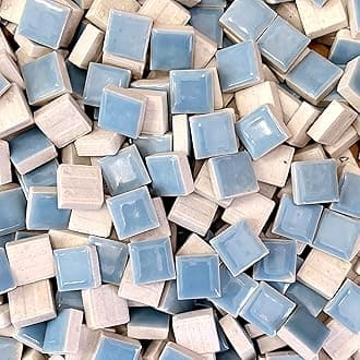 15mm Sky Blue Mini Ceramic Floor Tile Mosaic Tiles for Crafts, Colorful Ceramic Mosaic Pieces Art Making Supplies for Bathroom Flower Pot Outdoor Tables Coasters - 200g