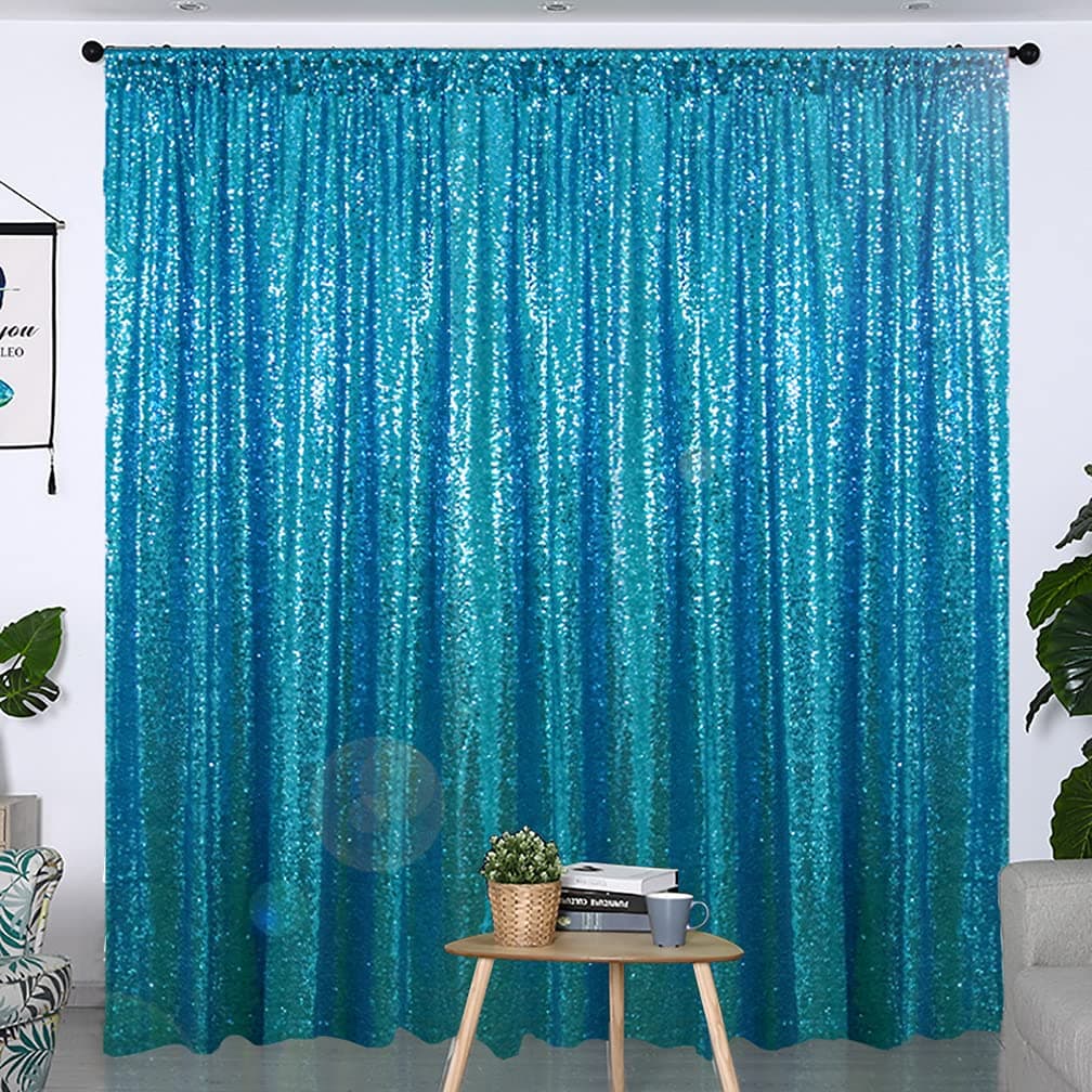 Partisout Sequin Curtain Backdrop 8ftx8ft Sequin Backdrop Sequence Backdrop Party Glitter Backdrop Sparkle Backdrop Wedding Photo Backdrop and Shimmer Backdrop (8ftx8ft, Turquoise)