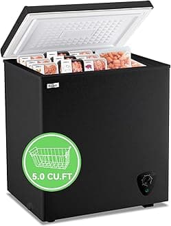 WANAI Chest Freezer 5.0 Cu.Ft Large Deep Freezers Freestanding Top Open 7 Temp Control Low Noise with Removable Basket for Dorm Apartment Home Kitchen Black