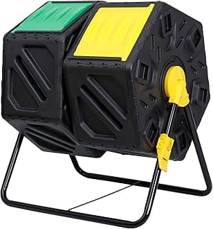 Nouva 37 Gallon Compost Bin Dual Chamber Composter Tumbler Rotating Chamber Garden Composter Bin with 2 Sliding Doors Steel Frame Outdoor Kitchen Garden Yard