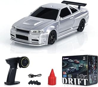 Remote Control Mini Drift Car 1:43 Race Car Toy Radio Lights Traffic Safety Cone Without a Gyro Silver,US in Stock