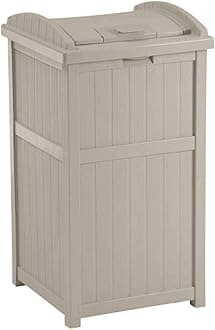 Suncast 30-33 Gallon Deck Patio Resin Garbage Trash Can Hideaway, Taupe (4 Pack)…