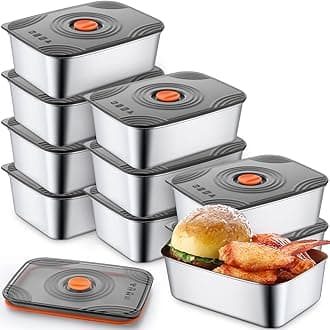 Layhit 10 Set Stainless Steel Food Containers with Lids Metal Marinating Snack Containers Box for Lunch, Leftovers, Dishwasher & Freezer Safe(34 oz)