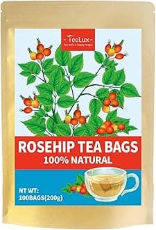 TeeLux Rosehip Tea Bags 100 Count, Vegan, Pure Natural Rosehips, Caffeine Free Herbal Tea, Biodegradable Tea Bags