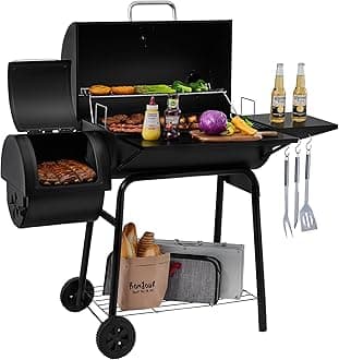 Royal Gourmet BBQ Charcoal Grill and Offset Smoker, 30'' L, 800 Square Inch, Outdoor for Camping, Black
