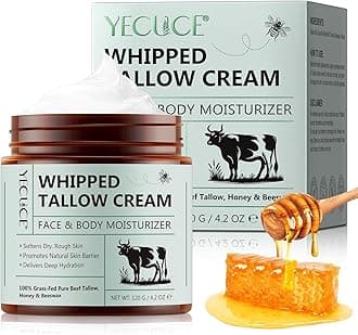 – Whipped Beef Tallow Balm for Skin 120g, Tallow Face Moisturizer for Sensitive Skin, Organic Grass Fed Tallow Balm to Repair Damaged Dry Skin, Unscented Skincare for All Skin Types