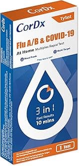 CorDx TyFast at Home Flu A/B & COVID-19 Multiplex Rapid Test Kit, Easy, Accurate, Fast Results in 10 Minutes, 3 in 1 Combo Kit, 1 Test