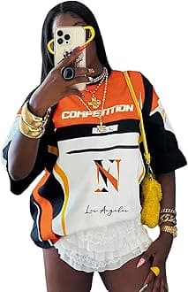 Women's Jersey Shirts Graphic Color Block Racing T Shirt Short Sleeve Crewneck Preppy Tee Tops Vintage Y2K Clothes