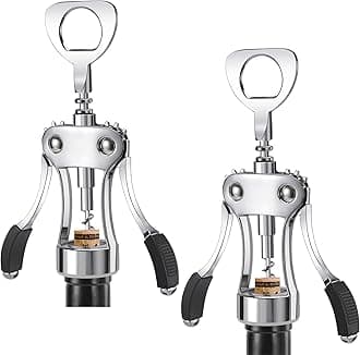 KORCCI Wine Opener 2 Pcs, Wine Bottle Opener, Zinc Alloy Wing Corkscrew Heavy Duty, Cork Screw Beer Opener for Bartenders, Multifunctional Bottle Opener for Kitchen, Restaurant, Bar, Waiters （Silver）