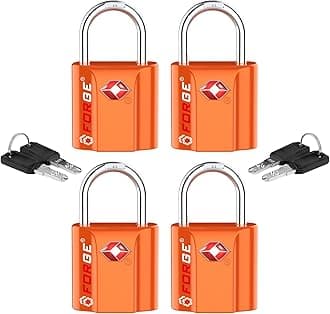 Forge Small TSA Approved Luggage Locks: Ultra Secure Dimple Key Travel Locks Alloy Body. for Luggage, Travel Cases, Backpacks, Orange 4 Pack.