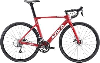 SAVADECKCarbon Disc Road Bike, Integrated Design Racing Bicycle Carbon Frame Carbon Fork with Shimano SORA R3000 Derailleur System 18 Speed Disc Brake Road Bike for Men or Women.