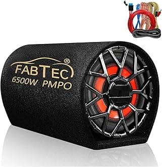 - FABTEC 12” 6500W Active Bass Tube Subwoofer for Car Built-in Amplifier Deep Punchy Bass Premium Grey Finish with Amplifier Wire kit