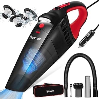 AstroAI Car Vacuum, Car Accessories, Portable Handheld Vacuum Cleaner with 12V DC Power,16.4 Ft Cigarette Lighter Cord,LED Light,Car Cleaning Kit with 3 Filters for Quick Cleaning(Red)