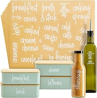 Talented Kitchen Labels for Storage Bins - 158 Count, White Script Vinyl - Removable Waterproof Labels for Food Containers & Pantry, Kitchen & Freezer Organization