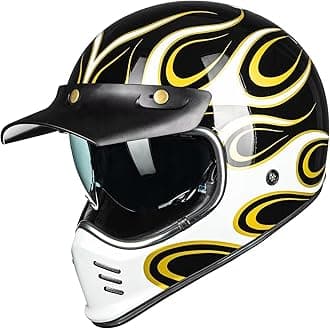 ILM Vintage Full Face Motorcycle Helmets for Adults Men Inner Visor Compatible for Moped ATV Cruiser Scooter DOT ECE ModelZ502(Fire Gold, XL)