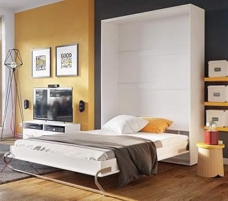 Arthauss Modern Bedroom Vertical Fold Away Pull Out Murphy Bed in White Matt 140 x 200cm