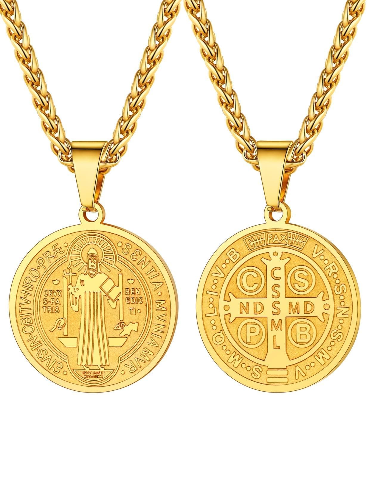 Saint Michael Necklace for Men,Stainless Steel/18K Gold Plated St Michael Archangel/Saint Benedict/Saint Christopher Pnedant Amulet Necklace for Men Women