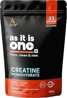 AS-IT-IS Nutrition Creatine Monohydrate 100gms/3.5 Oz | USA Labdoor Certified for Accuracy & Purity Gluten-free No Preservatives Pre-and Post-workout Supplement