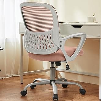 Sweetcrispy Ergonomic Mid-Back Mesh Home Office Desk Chair with Wheels, Lumbar Support, and Comfortable Armrests for Home, Bedroom, Study, Office