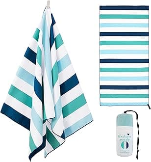 Exclusivo Mezcla Microfiber Quick Dry Beach Towel, Oversized Sand Free Beach Towel for Travel/Camping/Sports (Striped Green, 88x178 CM - Super Absorbent, Compact and Lightweight