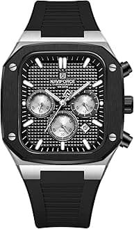 NAVIFORCE Mens Square Watches,Chronograph Analog Calendar Wrist Watch, Quartz Waterproof Watches for Men, Silicone Band