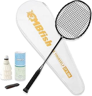 Badminton Racket Set with 1 Carbon Fiber Racquet, 3 Shuttlecocks, 2 Replacement Grip Tapes and 1 Badminton Bag - Perfect for Outdoor Games and Gym 5U