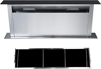 Cookology Downdraft Cooker Hood, Built-into Island Worktop Extractor Fan & Recirculating Carbon Filter (90cm, Stainless Steel)