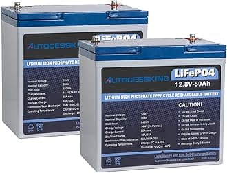 12V 50Ah LiFePO4 Battery, Built in BMS Rechargeable Lithium Battery with Low-Temp Protection, 4000+ Deep Cycles Perfect for Camping, Solar, Boat, Backup Power (2 Packs)