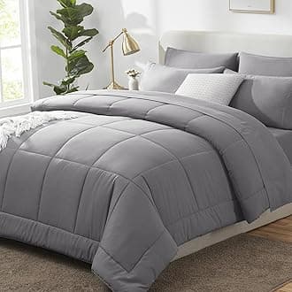 CozyLux Grey Queen Comforter Sets - 7 Pieces Bed in a Bag Comforters Queen Size, Bedding Sets Queen with All Season Quilted Comforter, Flat Sheet, Fitted Sheet, Pillowcases, Gray