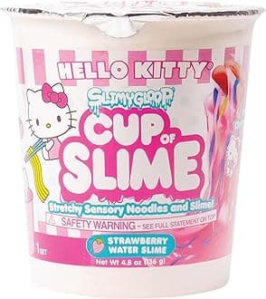 Hello Kitty Kawaii Slime Cup, 4.8 oz. Strawberry Pink Slime with Stretchy Noodles, Noodle Cup, Hello Kitty Charm, Sanrio Slime Kit