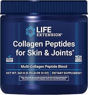 Life Extension Collagen Peptides for Skin & Joints, Collagen Types I, II & III in an Easy-Mix Powder, Gluten Free, Non-GMO, net Weight 343 Grams