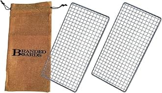 Branded Boards Bushcraft Stainless Steel BBQ Cooking Grill Grate, Survival Bugout Fire Starter Kit, Ferro Rod, Waxed Jute Rope Tinder, Fire Scraper, Burlap Bag (Two Large Grills + Bag)