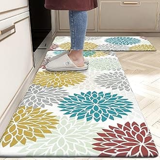 ishro home Velvet Premium Kitchen Mats for Floor | Kitchen Runner for Floor | 2 Pcs Set | Anti-Skid & Machine-Washable | (Breeze Multicolor)