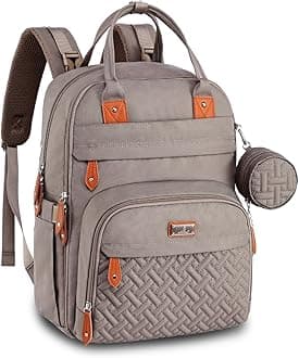 BabbleRoo Diaper Bag Backpack - Baby Essentials Travel Tote - Multi Function Water Resistant Diaper Bag, Travel Essentials Baby Bag with Changing Pad, Stroller Straps & Pacifier Case - Unisex, Khaki