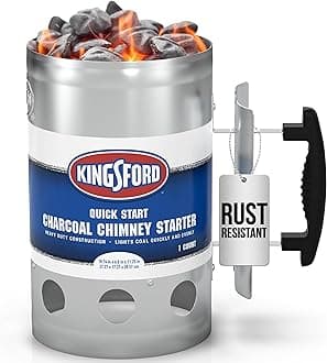 KINGSFORD Heavy Duty Deluxe Charcoal Chimney Starter | BBQ Chimney Starter for Charcoal Grill and Barbecues, Compact Easy to Use Chimney Starters and BBQ Grill Tools, Silver